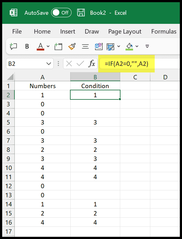 Check if 0 zero then blank excel formula