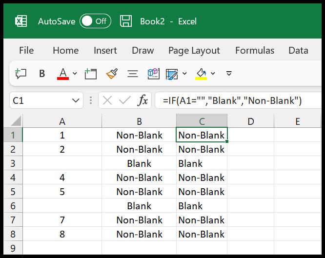 If cell is blank empty using if isblank excel formula