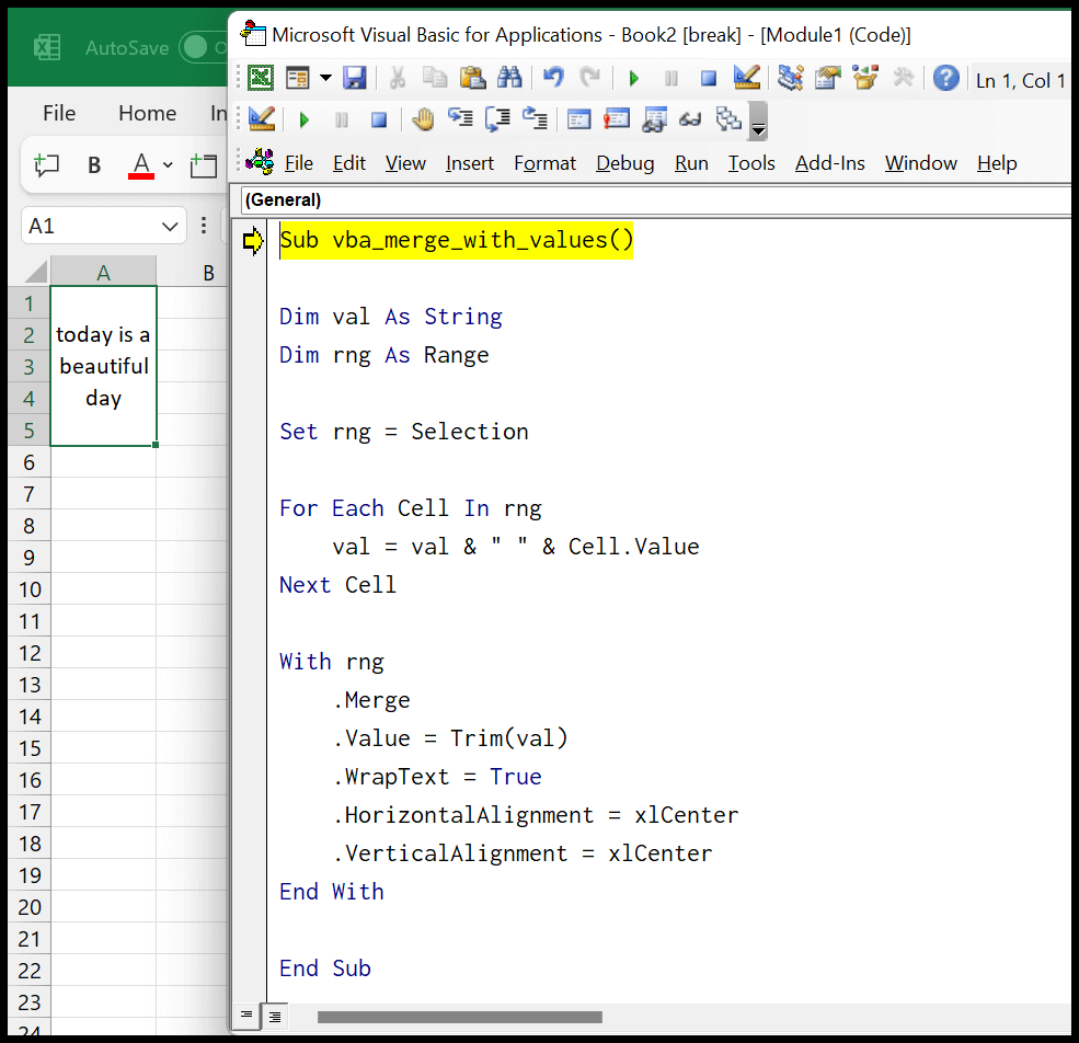 How to merge cells without loosing data in excel