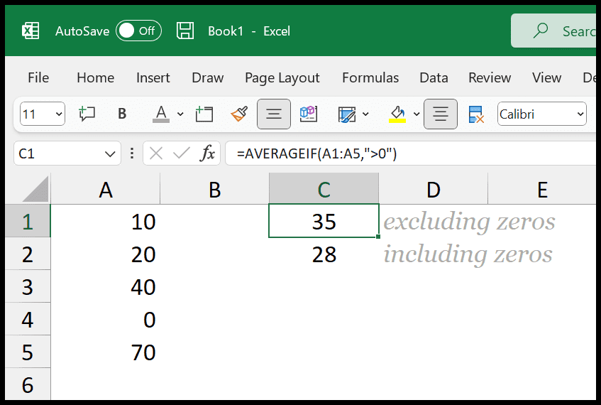 Average number but exclude zeros 0 excel formula 