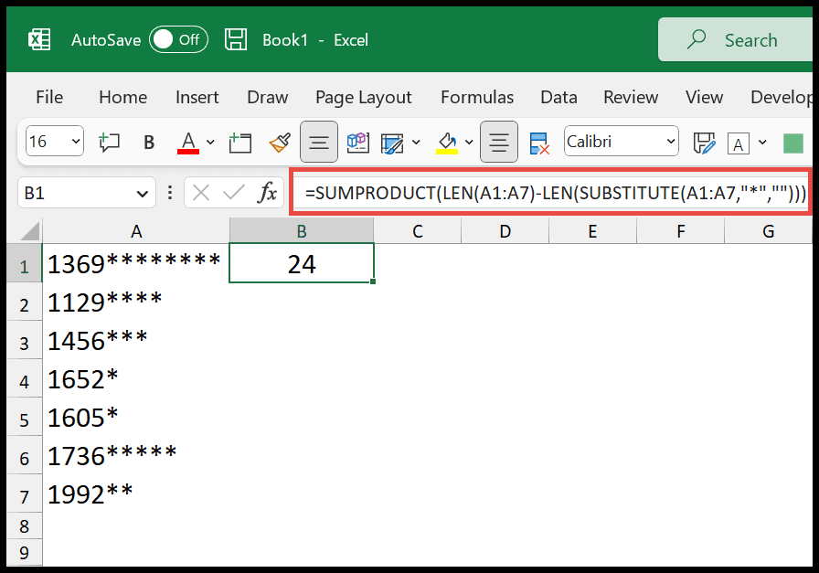 How to count characters in excel cell and range 