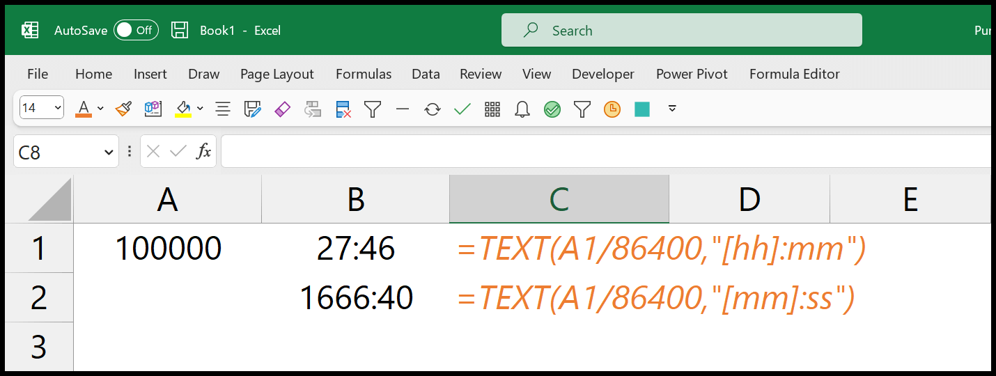 How to convert seconds to hours minutes in excel formula 