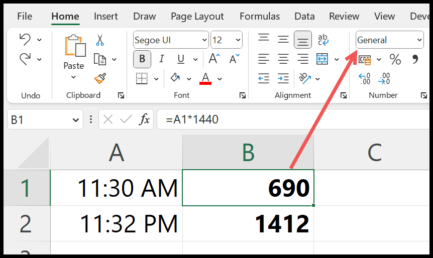 How to convert time value into minutes in excel formula 