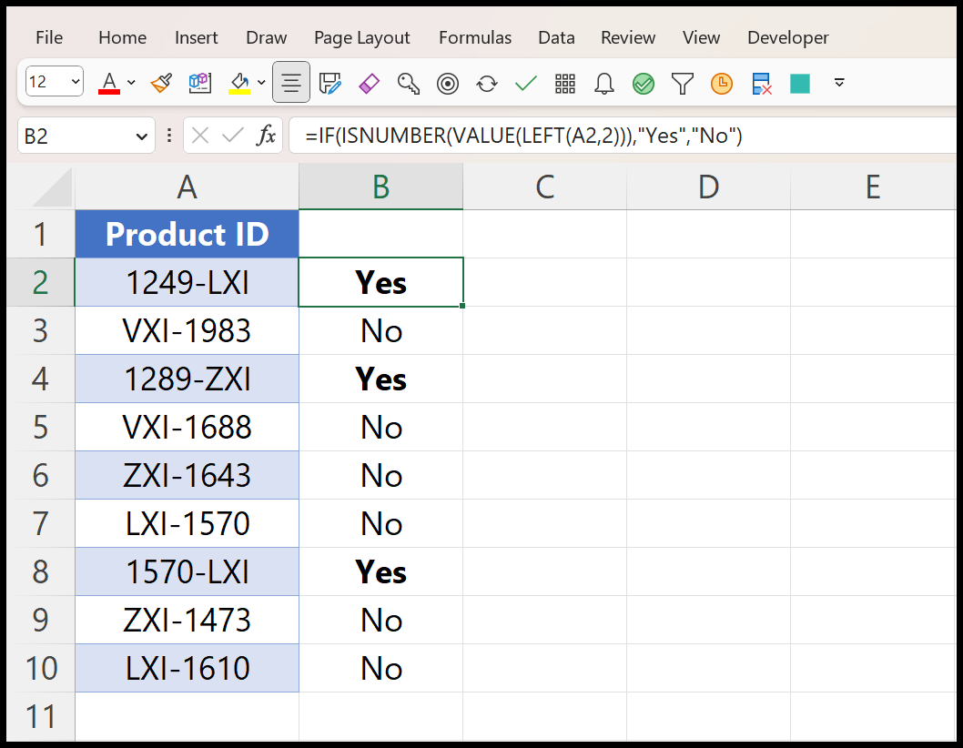 If a cell value starts with a text or a number excel formula 