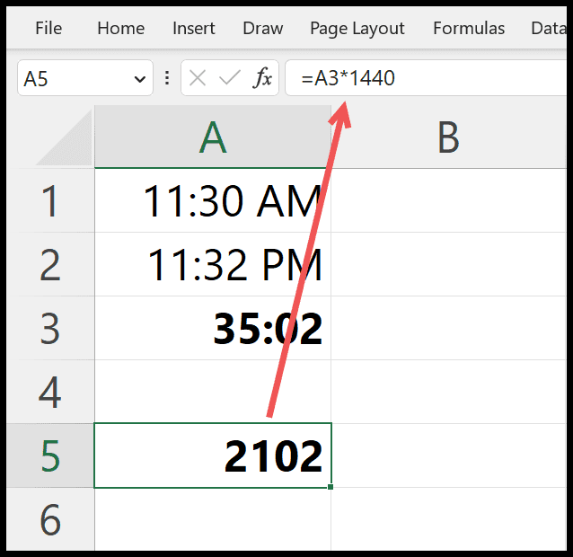 How to convert time value into minutes in excel formula 