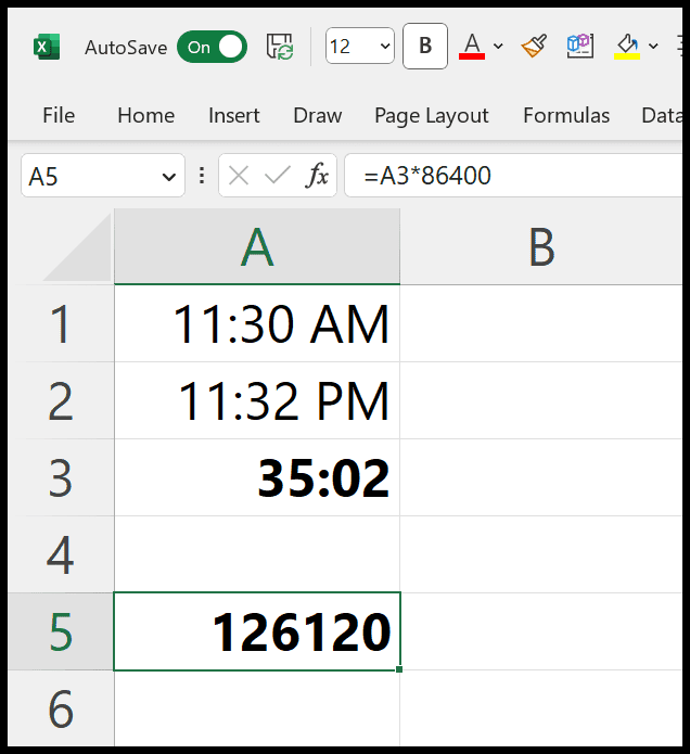 How to convert time value into seconds in excel formula 