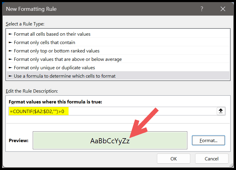 Highlight rows using conditional formatting in excel